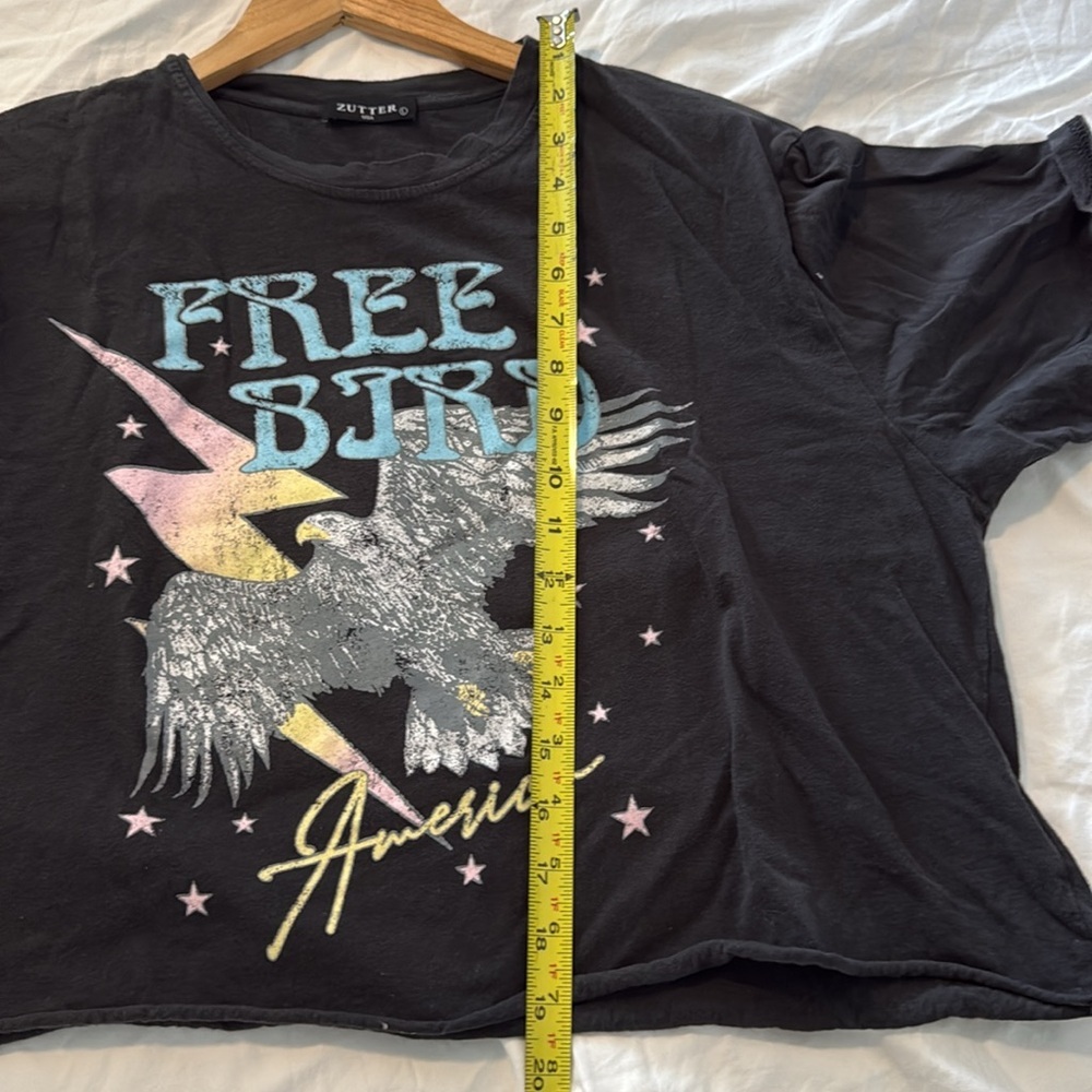 Zutter Free Bird Black Graphic Cropped Tee Size Large - Picture 4 of 4